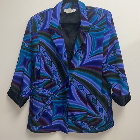 Vintage 80s 90s Polyester Boxy Dressy Festival Abstract Disco Blazer Jacket - Picture 8 of 15